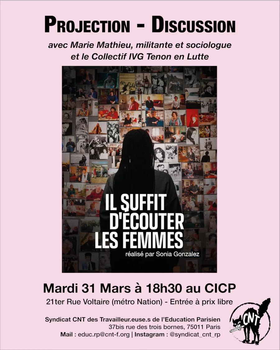 31 mars : projection documentaire « Il suffit d’écouter les femmes » au CICP à Paris