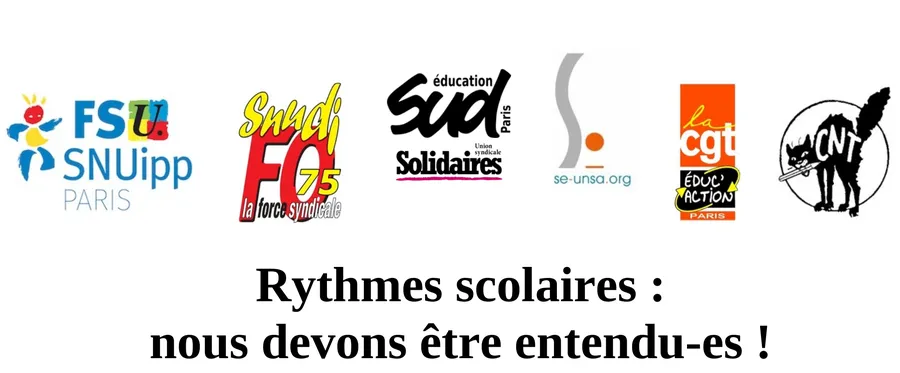 Intersyndicale éducation 75 : Rythmes scolaires, nous devons être entendu.es !